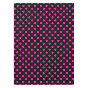 Black Background Pink Polka Dots Tablecloth