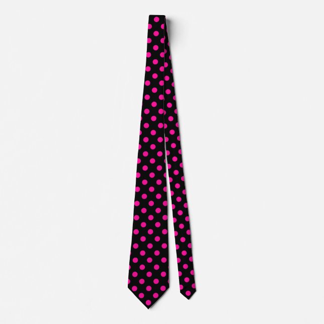 Black Background Pink Polka Dots Tie (Front)