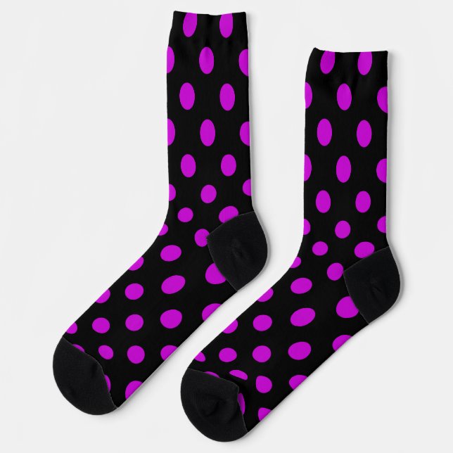 Black Background Purple Polka Dots Socks (Left)