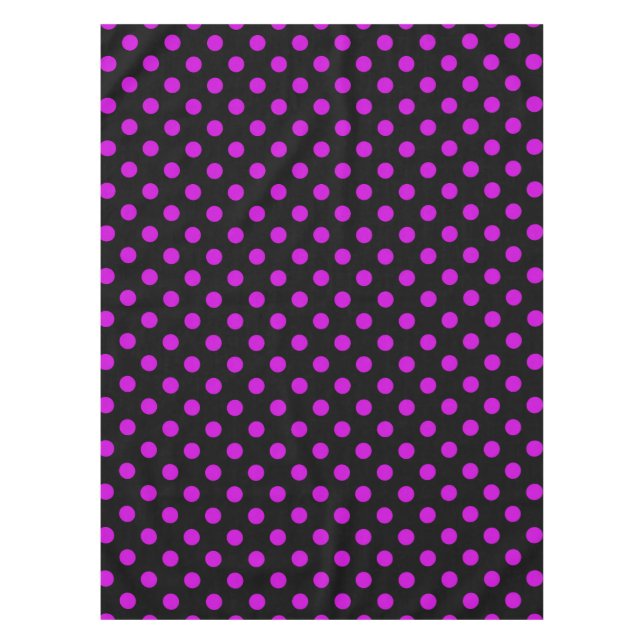 Black Background Purple Polka Dots Tablecloth (Front)