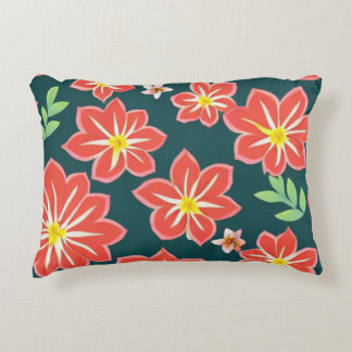 Black Background Red Floral Decorative Cushion