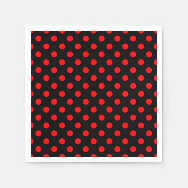 Black Background Red Polka Dots Napkin (Front)