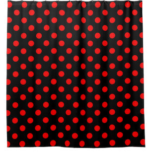 Black Background Red Polka Dots Shower Curtain