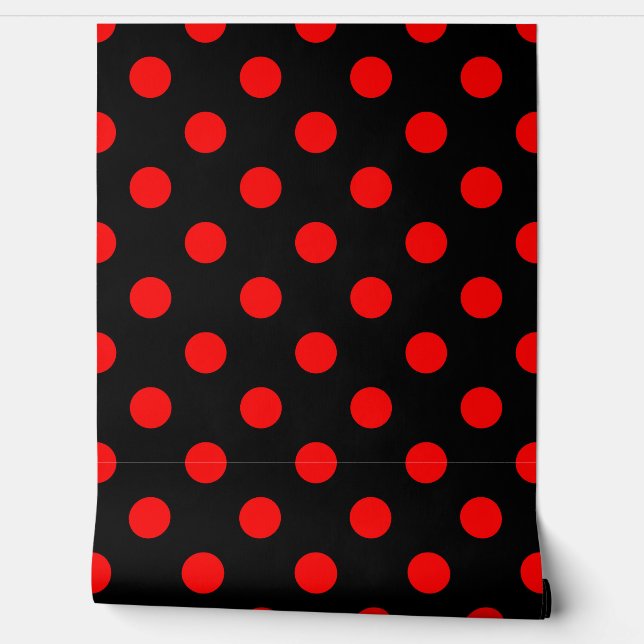 Black Background Red Polka Dots Wallpaper (Unrolling)