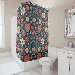Black Background Seamless Floral Design Shower Curtain