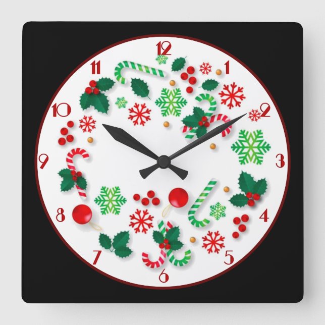 Black Background Simply Christmas Square Wall Clock (Front)
