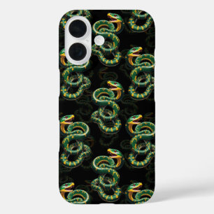 Black Background Snake Pattern Design  iPhone 16 Case