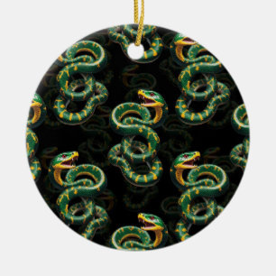 Black Background Snake Pattern Design  Ceramic Ornament