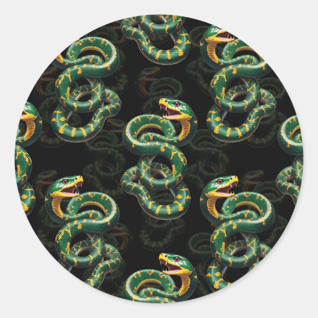 Black Background Snake Pattern Design  Classic Round Sticker (Front)