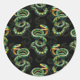 Black Background Snake Pattern Design Classic Round Sticker