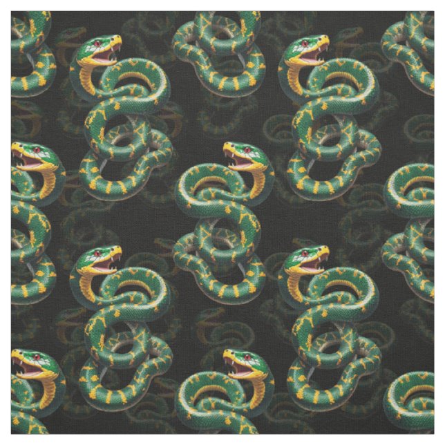 Black Background Snake Pattern Design  Fabric (Swatch)