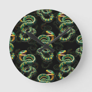 Black Background Snake Pattern Design Round Clock