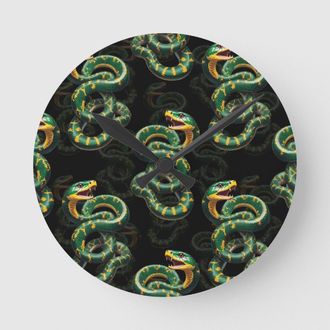 Black Background Snake Pattern Design  Round Clock (Front)