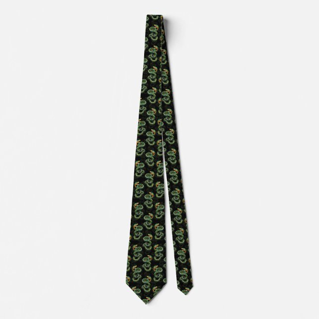 Black Background Snake Pattern Design  Tie (Front)