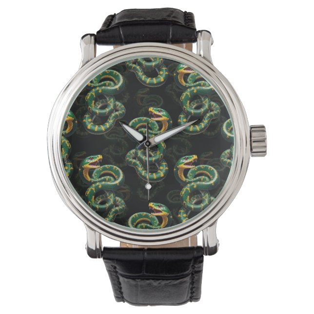 Black Background Snake Pattern Design  Watch (Front)