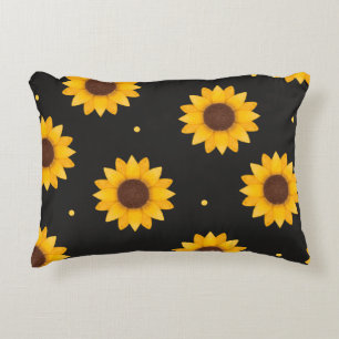 Black Background Sunflower - Modern Farmhouse Decorative Cushion