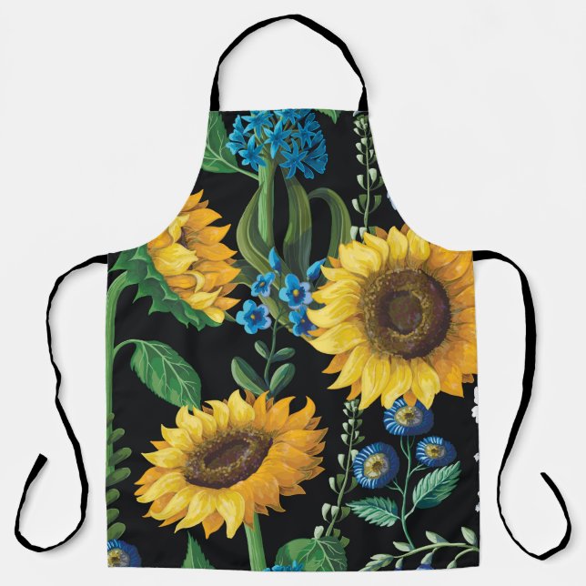 Black Background Sunflower Pattern Apron (Front)