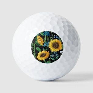 Black Background Sunflower Pattern Golf Balls