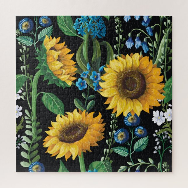 Black Background Sunflower Pattern Jigsaw Puzzle (Vertical)