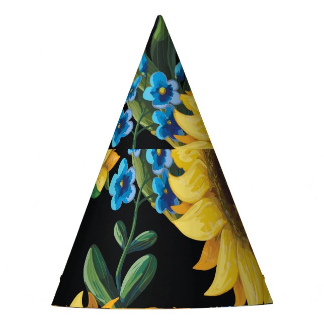 Black Background Sunflower Pattern Party Hat (Front)