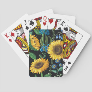 Black Background Sunflower Pattern Playing Cards