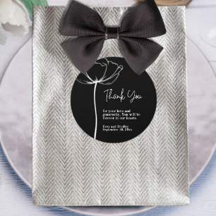 Black Background White Floral Wedding Thank You Classic Round Sticker