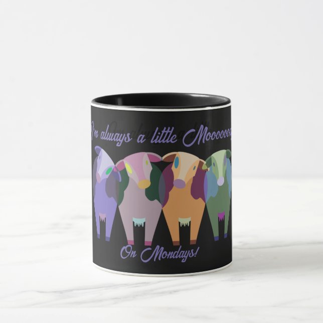 Black background with Colourful and cute Cows  Mug (Center)