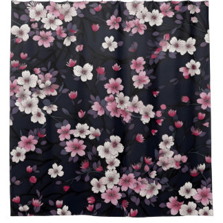 Black Background With Flowers Shower Curtain