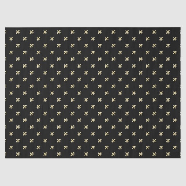 Black Background with Gold Fleur de Lis Tissue Paper (Front)