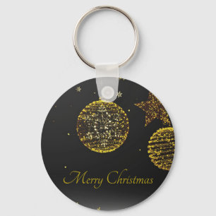 Black Background With Golden Balls and Stars Key Ring