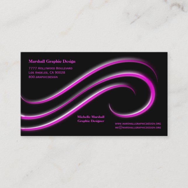 Black Background With Magenta Bevel Swirls Business Card (Front)