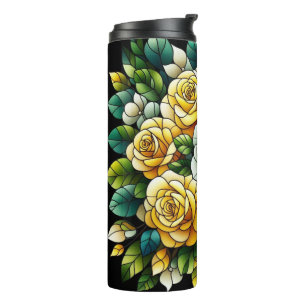 Black Background With Yellow Roses Thermal Tumbler