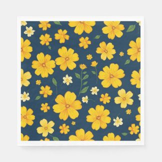 Black Background Yellow Flowers Napkin