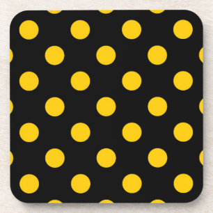 Black Background Yellow Polka Dots Coaster