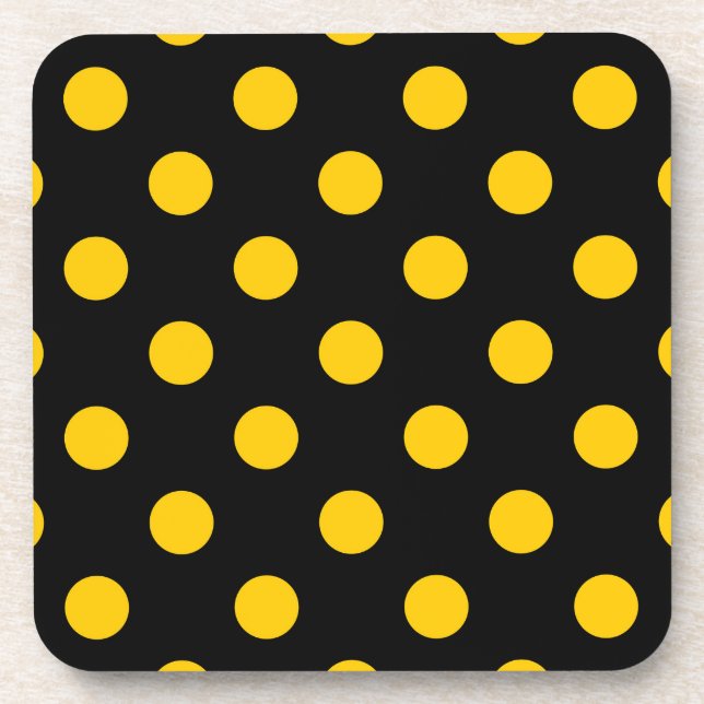 Black Background Yellow Polka Dots Coaster (Front)