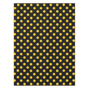 Black Background Yellow Polka Dots Tablecloth
