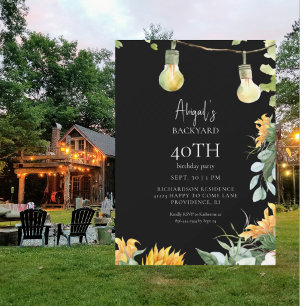 Black Backyard Lights Birthday Sunflower Party  Invitation