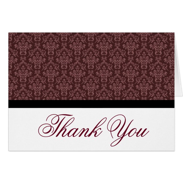 Black Badge Damask Thank you Notes Brown and White (Front Horizontal)