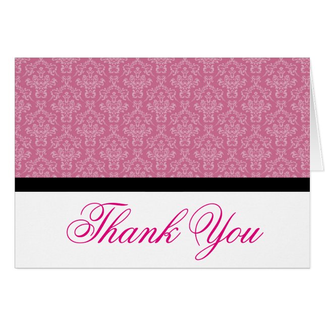 Black Badge Damask Thank you Notes Pink and White (Front Horizontal)