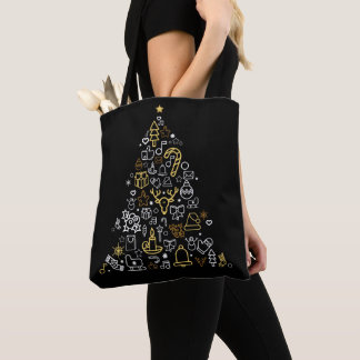 Black bag with Christmas illustration Tree