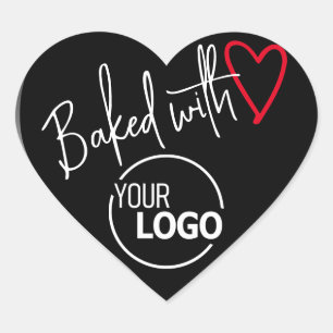 Black Baked with Love Homemade Baking Logo Image Heart Sticker