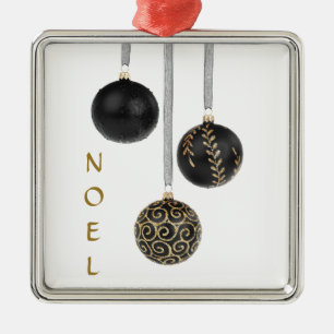Black Ball Christmas Baubles Square Metal Ornament