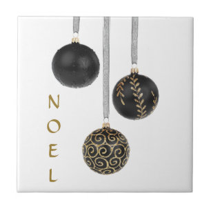 Black Ball Christmas Ornaments Ceramic Tile