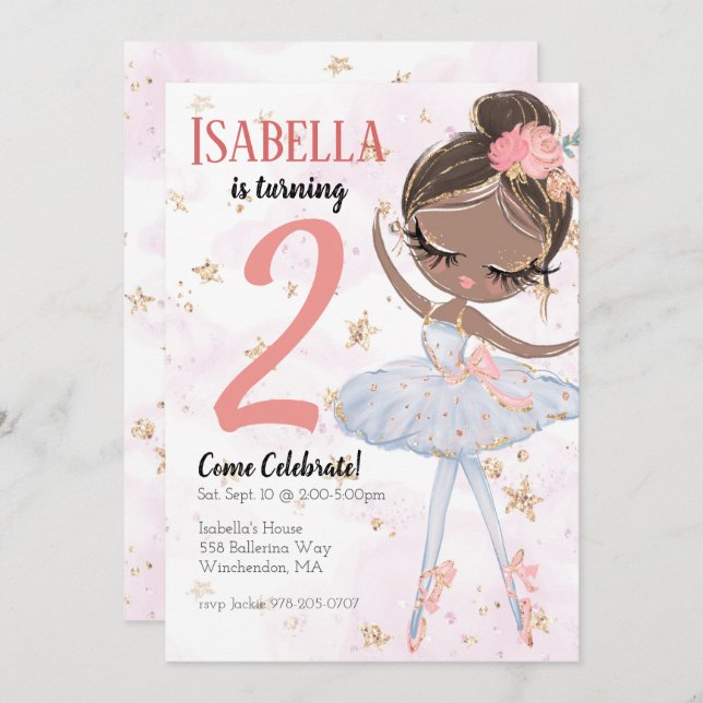 Black Ballerina Birthday Party Invitation (Front/Back)