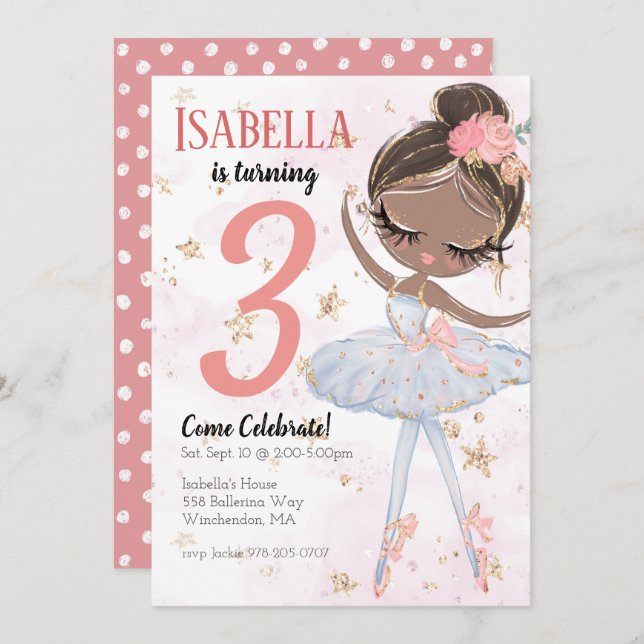 Black Ballerina Birthday Party Invitation (Front/Back)