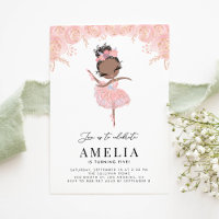 Black Ballerina in Pink Dress Floral Birthday