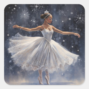 Black Ballerina in Snowflake Tutu Square Sticker
