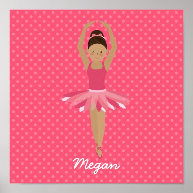 Black Ballerina on Pink Polka Dots Poster (Front)