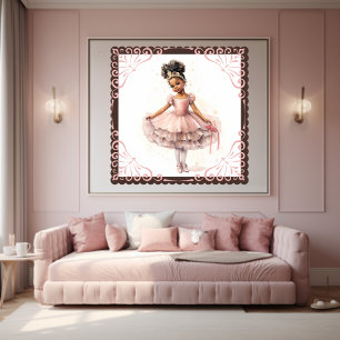 Black Ballerina, Pink Tutu, Gold Crown Poster