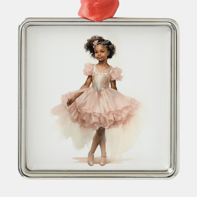 Black Ballerina, Pink Tutu, Pink Headband Metal Ornament (Front)